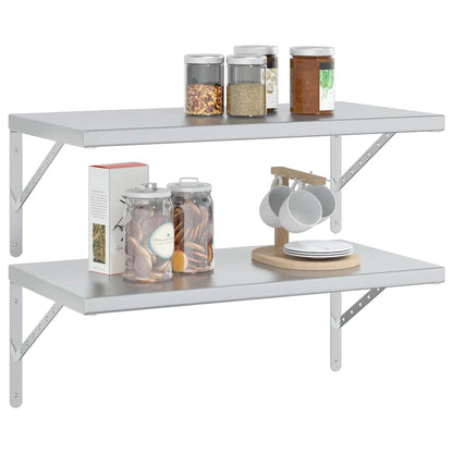vidaXL Wall Shelves 2 pcs 75x40 cm Silver Stainless Steel