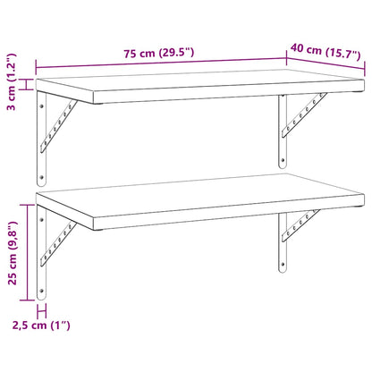 vidaXL Wall Shelves 2 pcs 75x40 cm Silver Stainless Steel