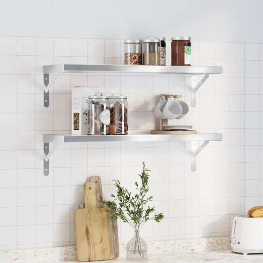 vidaXL Wall Shelves 2 pcs 75x23.5 cm Silver Stainless Steel