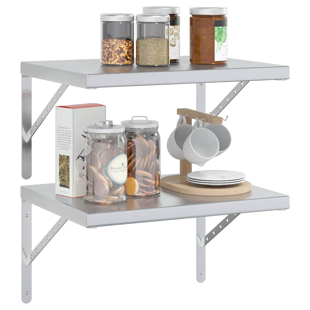 vidaXL Wall Shelves 2 pcs 50x40 cm Silver Stainless Steel
