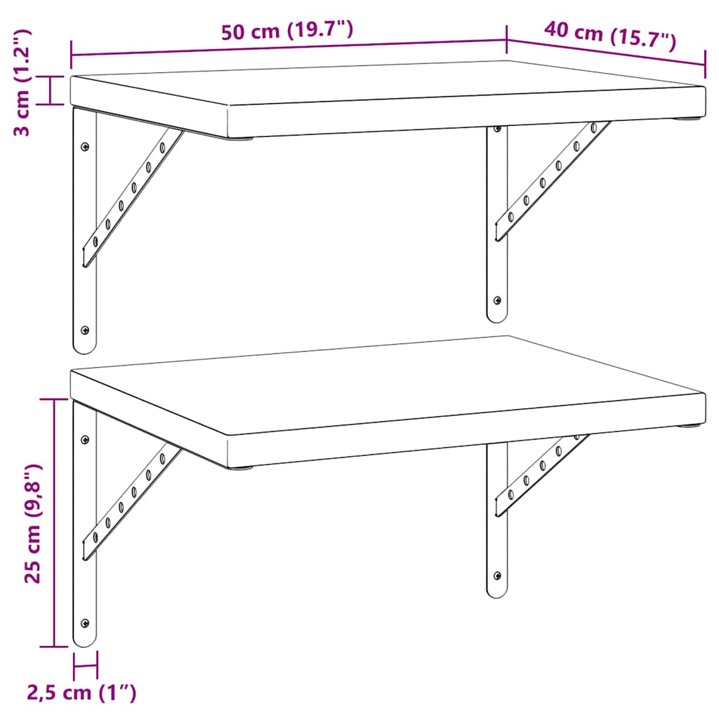 vidaXL Wall Shelves 2 pcs 50x40 cm Silver Stainless Steel
