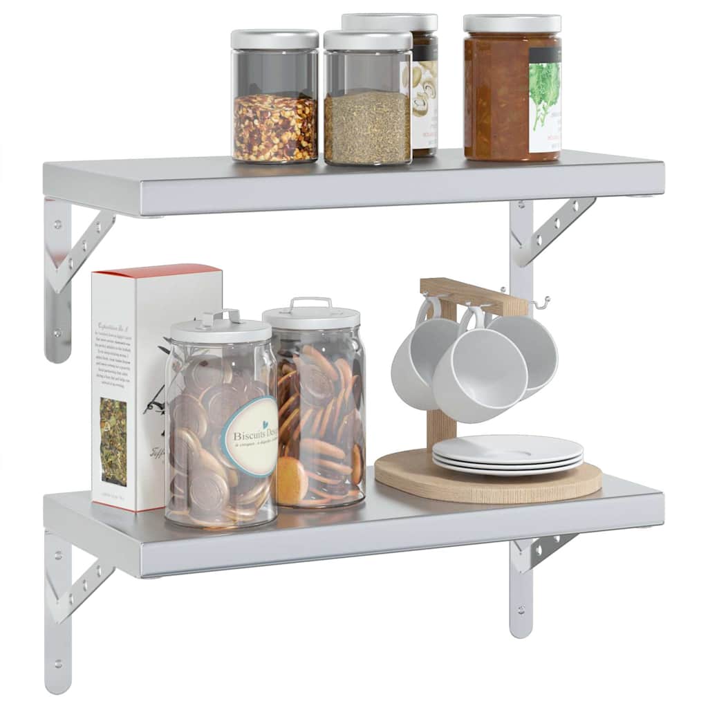 vidaXL Wall Shelves 2 pcs 50x23.5 cm Silver Stainless Steel