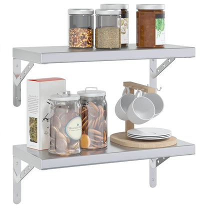 vidaXL Wall Shelves 2 pcs 50x23.5 cm Silver Stainless Steel