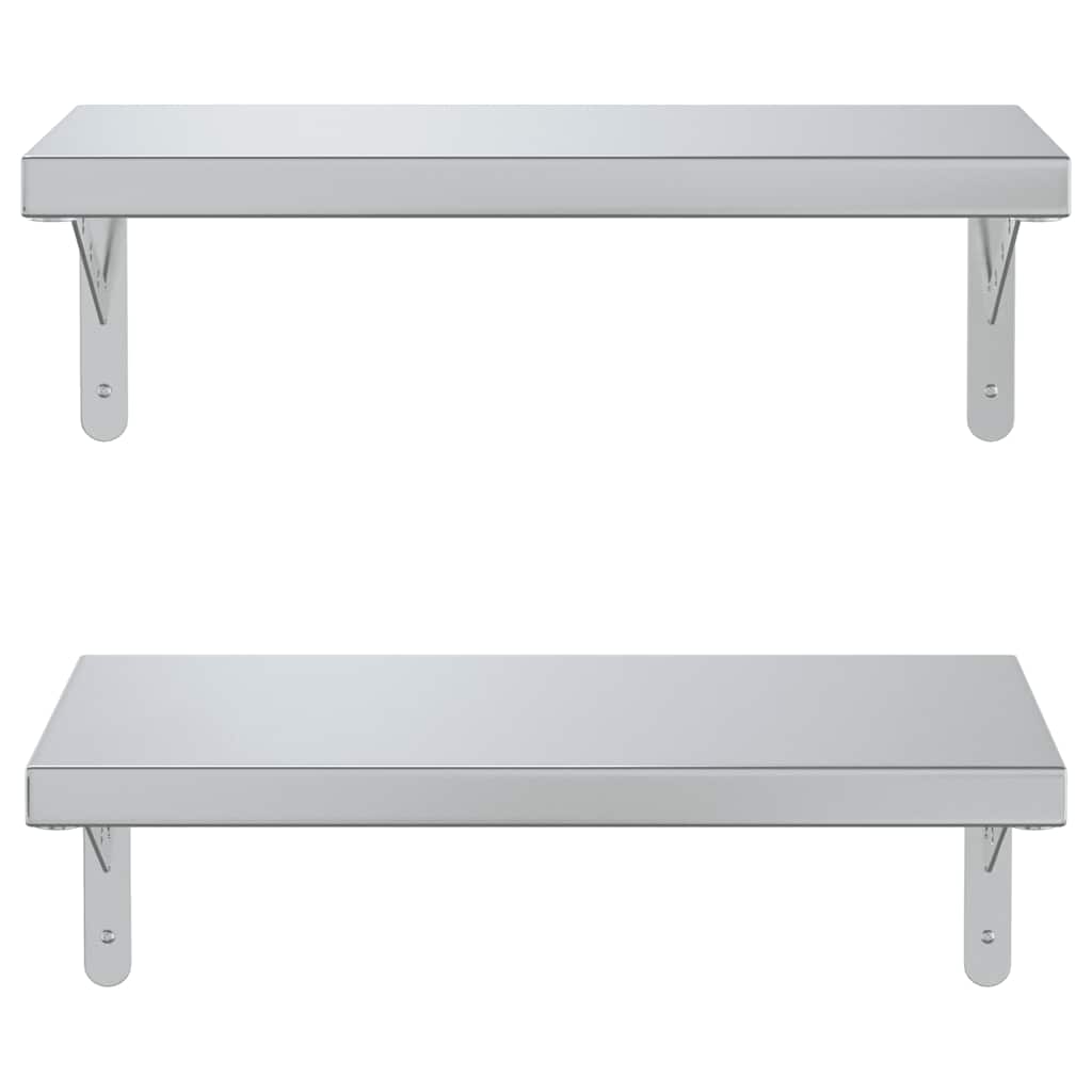 vidaXL Wall Shelves 2 pcs 50x23.5 cm Silver Stainless Steel