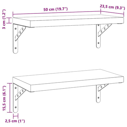 vidaXL Wall Shelves 2 pcs 50x23.5 cm Silver Stainless Steel