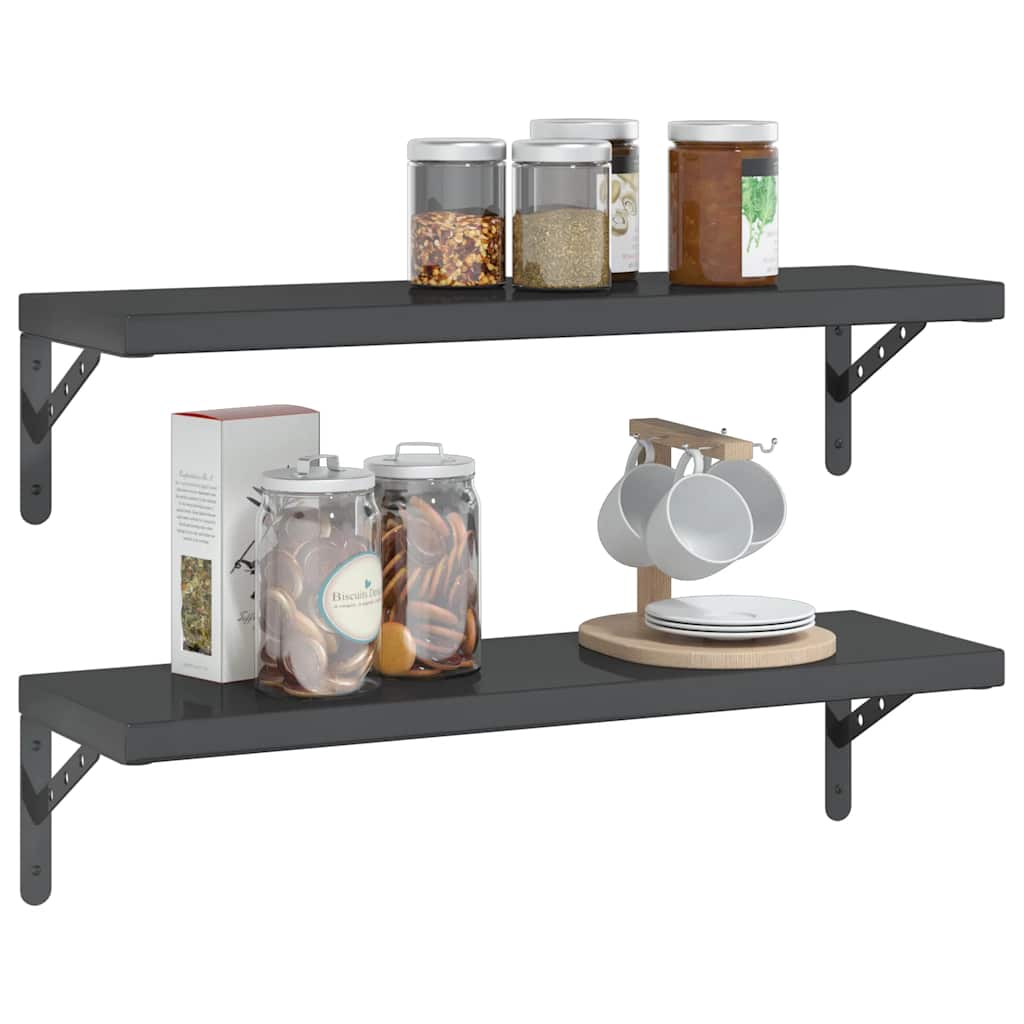vidaXL Wall Shelves 2 pcs 75x23.5 cm Black Stainless Steel