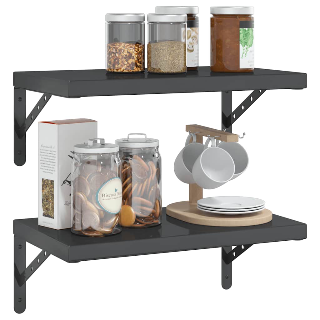 vidaXL Wall Shelves 2 pcs 50x30 cm Black Stainless Steel