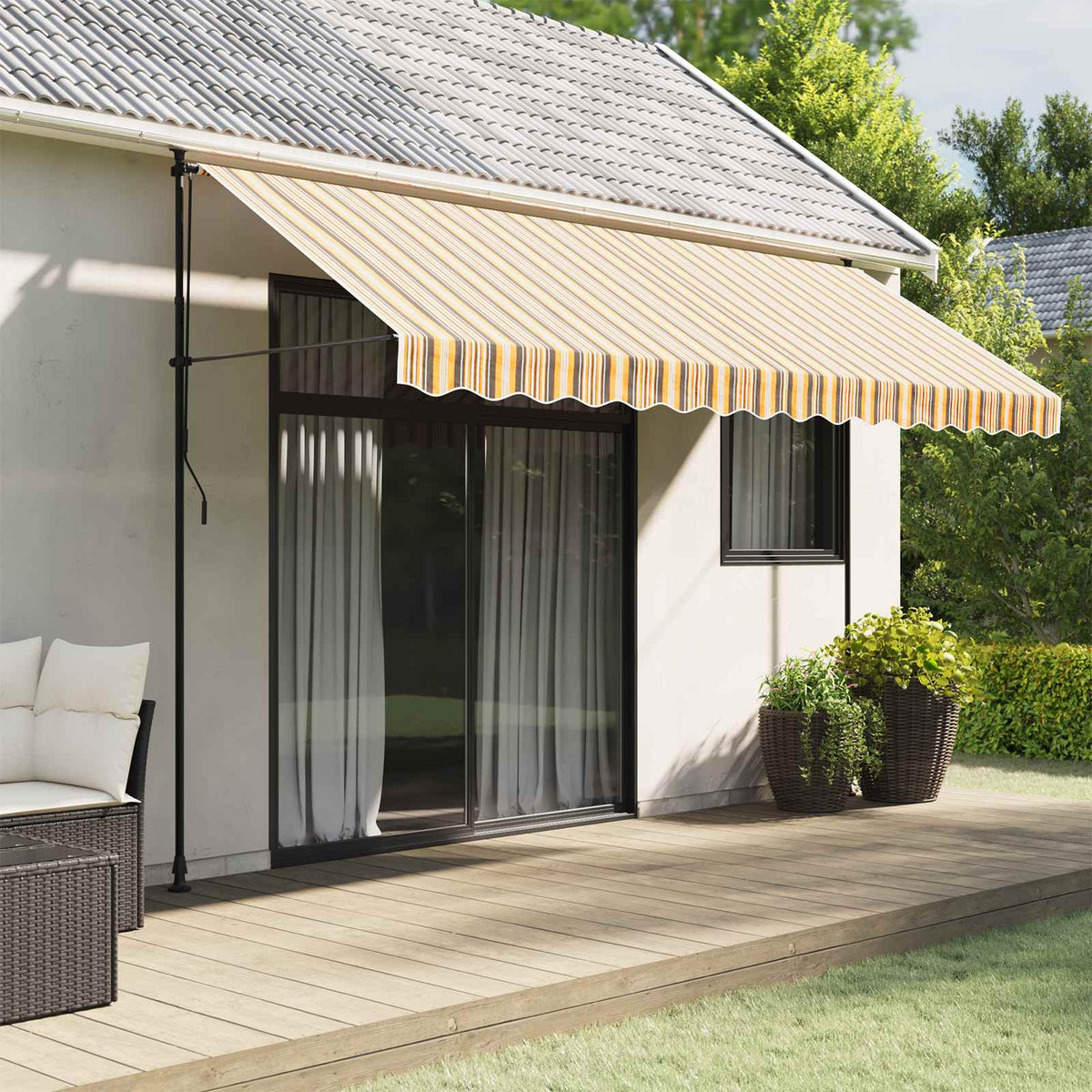 vidaXL Awning Valance Replacement Yellow and Grey Stripe 400 cm