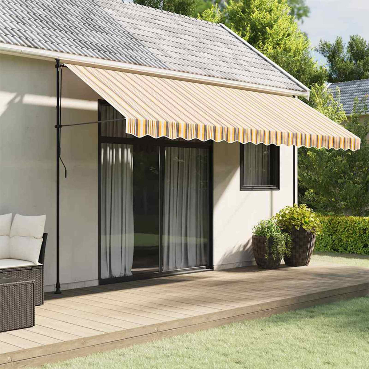 vidaXL Awning Valance Replacement Yellow and Grey Stripe 450 cm