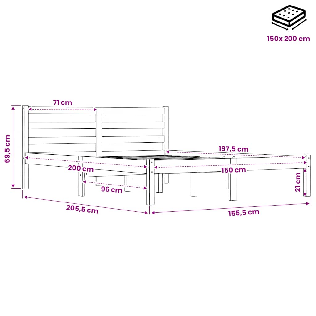 vidaXL Bed Frame without Mattress Wax Brown 150x200 cm Solid Wood Pine