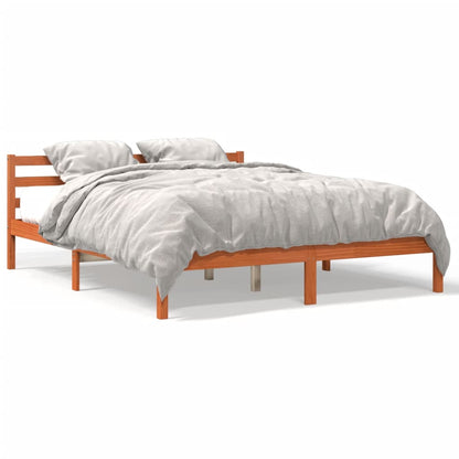 vidaXL Bed Frame | Wax Brown | Solid Pine Wood, Plywood | Double | Modern
