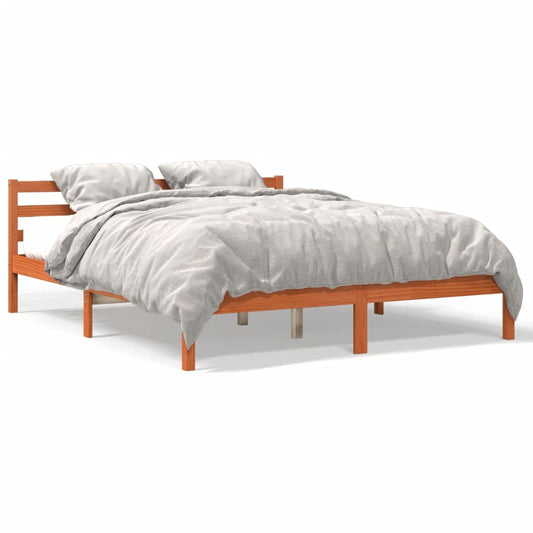 vidaXL Bed Frame | Wax Brown | Solid Pine Wood, Plywood | Double | Modern