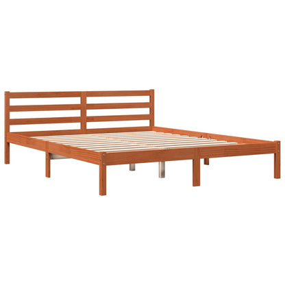 vidaXL Bed Frame | Wax Brown | Solid Pine Wood, Plywood | Double | Modern