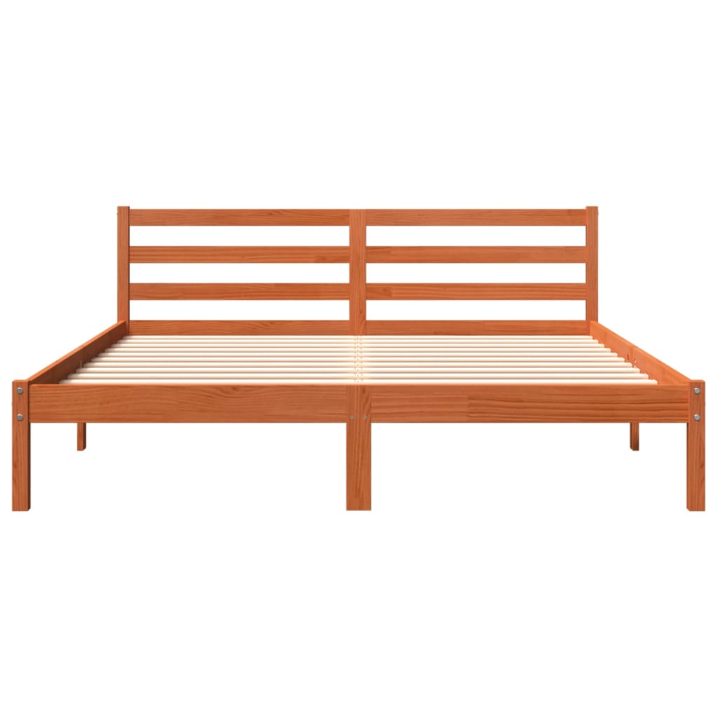vidaXL Bed Frame | Wax Brown | Solid Pine Wood, Plywood | Double | Modern