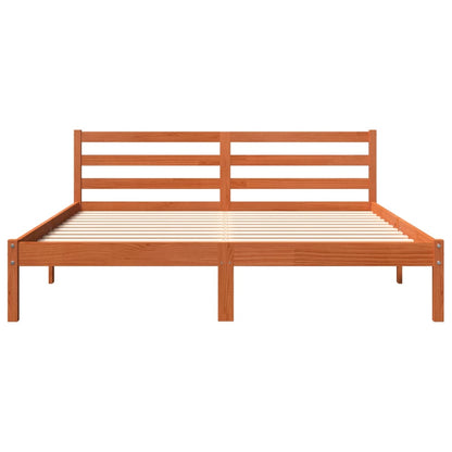 vidaXL Bed Frame | Wax Brown | Solid Pine Wood, Plywood | Double | Modern