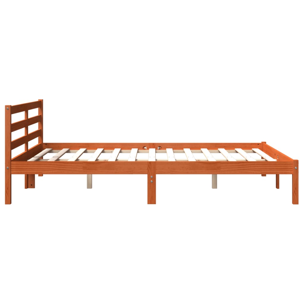 vidaXL Bed Frame | Wax Brown | Solid Pine Wood, Plywood | Double | Modern