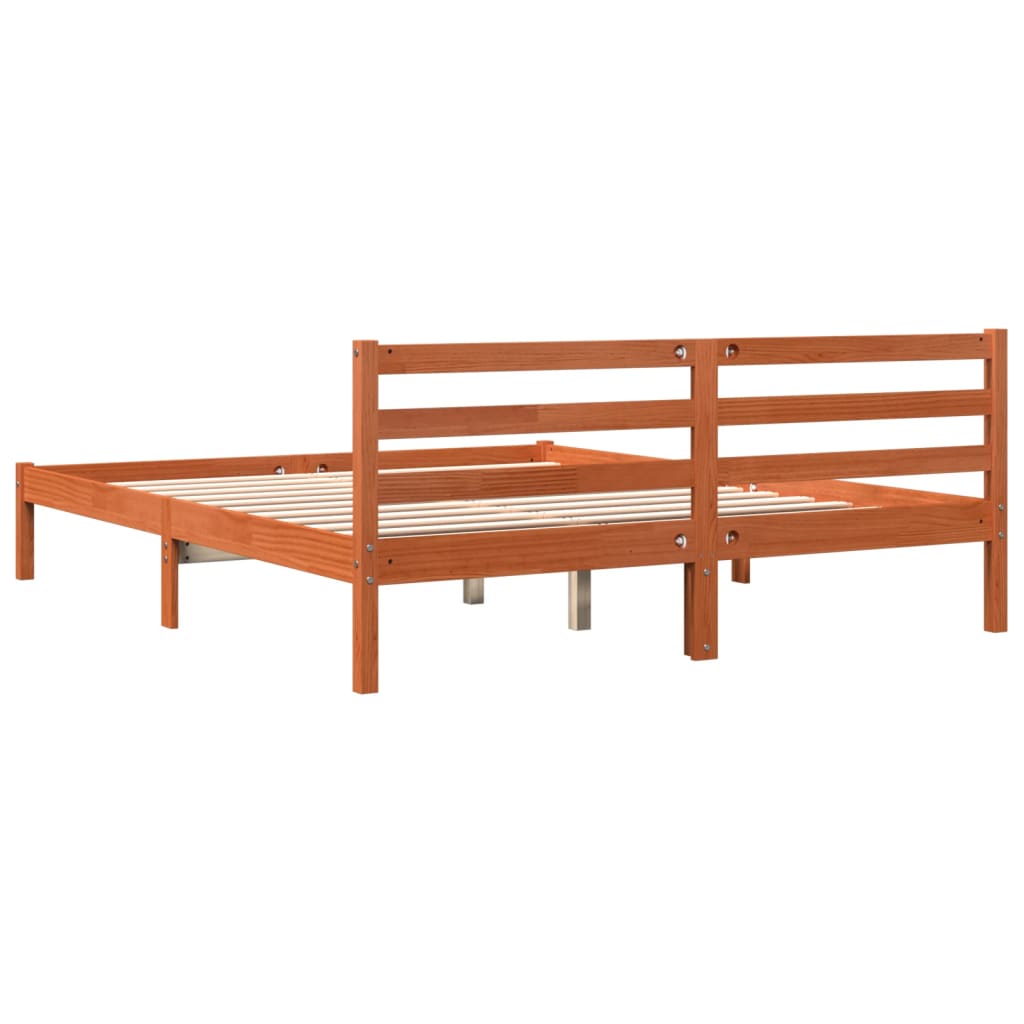 vidaXL Bed Frame | Wax Brown | Solid Pine Wood, Plywood | Double | Modern