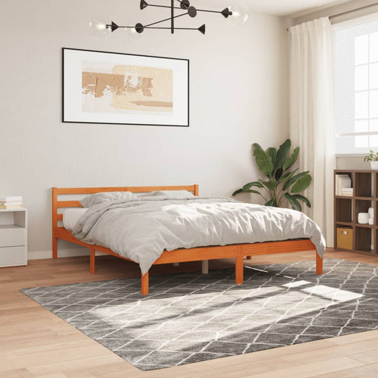 vidaXL Bed Frame | Wax Brown | Solid Pine Wood, Plywood | Double | Modern