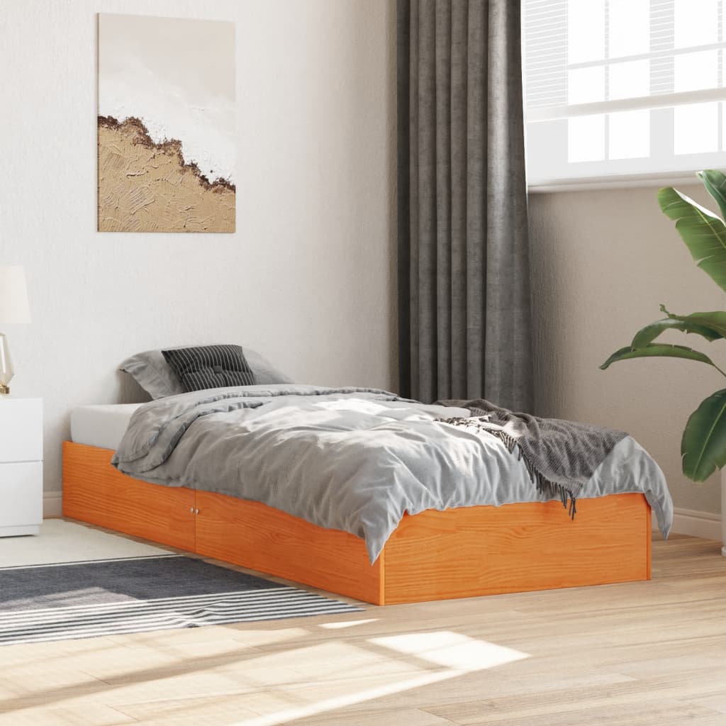 vidaXL Bed Frame without Mattress Wax Brown 90x190 cm Single Solid Wood Pine