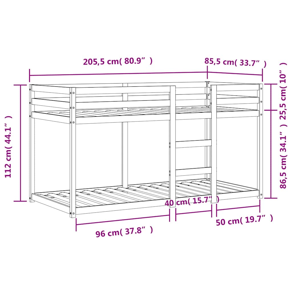 vidaXL Bunk Bed without Mattress Wax Brown 80x200 cm Solid Wood Pine