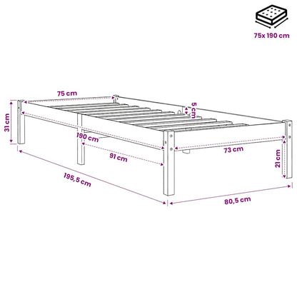 vidaXL Bed Frame without Mattress Wax Brown 75x190 cm Solid Wood Pine