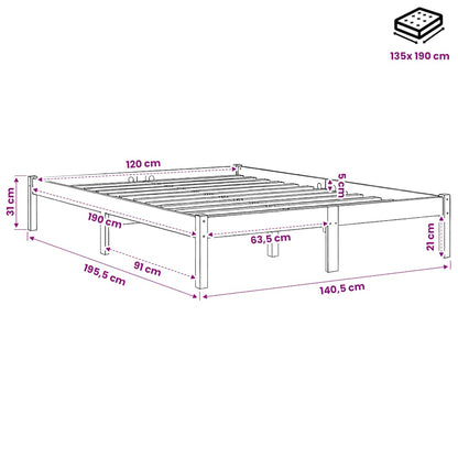 vidaXL Bed Frame without Mattress Wax Brown 135x190 cm Solid Wood Pine