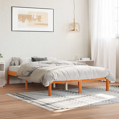 vidaXL Bed Frame without Mattress Wax Brown 135x190 cm Solid Wood Pine
