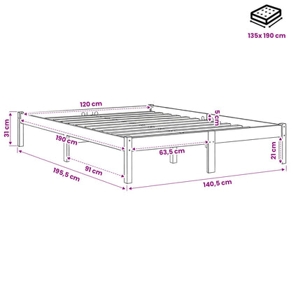 vidaXL Bed Frame without Mattress Wax Brown 135x190 cm Solid Wood Pine