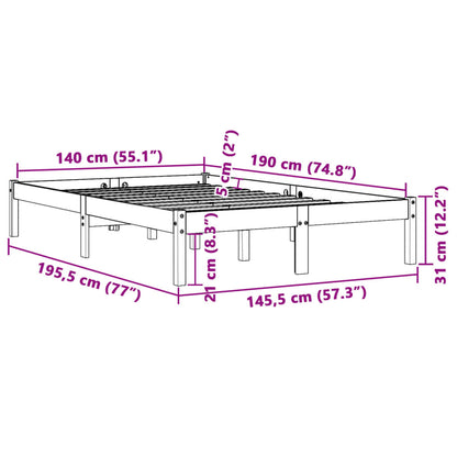 vidaXL Bed Frame without Mattress Wax Brown 140x190 cm Solid Wood Pine