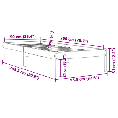 vidaXL Bed Frame without Mattress Wax Brown 90x200 cm Solid Wood Pine