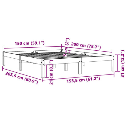 vidaXL Bed Frame without Mattress Wax Brown 150x200 cm King Size Solid Wood Pine