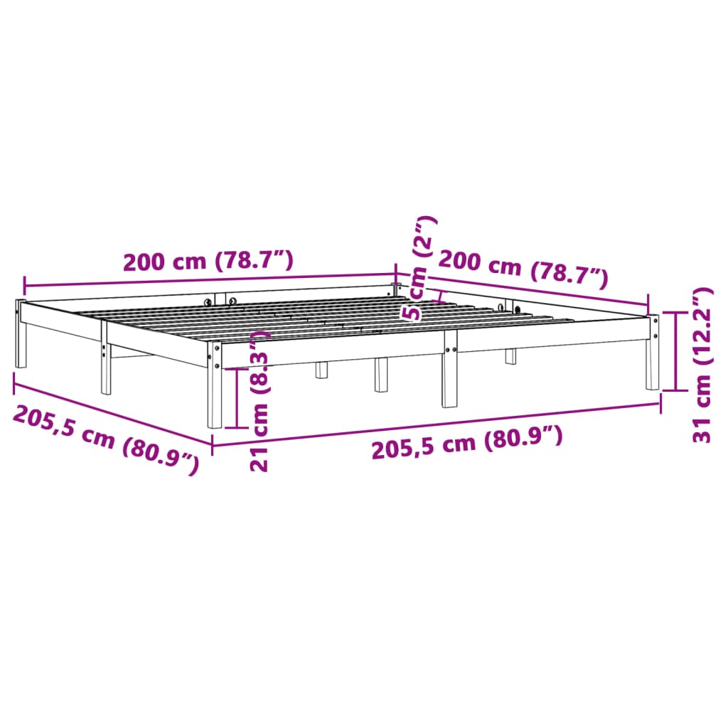 vidaXL Bed Frame without Mattress Wax Brown 200x200 cm Solid Wood Pine