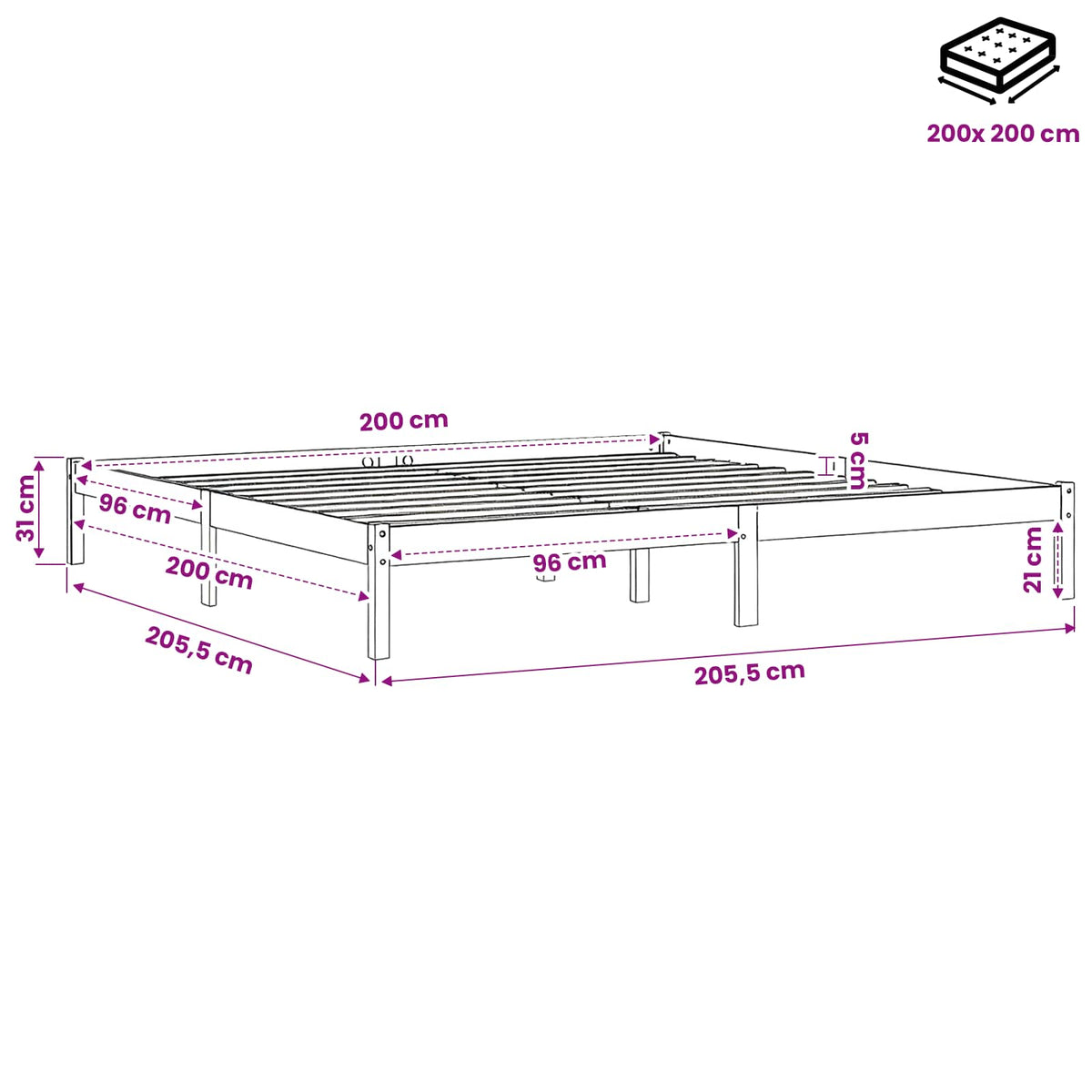 vidaXL Bed Frame without Mattress Wax Brown 200x200 cm Solid Wood Pine