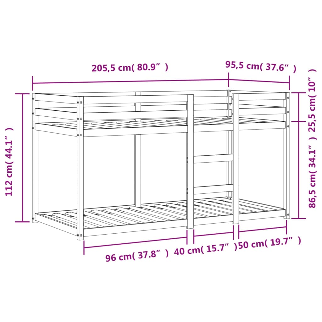 vidaXL Bunk Bed | Rectangular | Modern