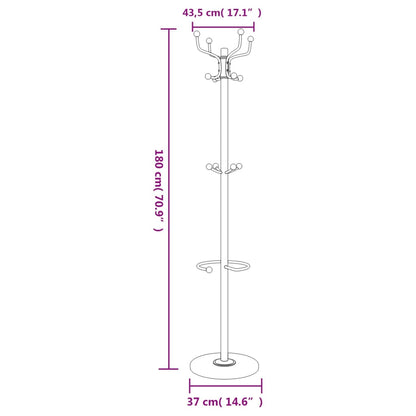 vidaXL Coat Stand with Umbrella Holder White 180 cm Powder-coated Iron