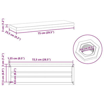 vidaXL Wall Shelves 2 pcs 75x23.5 cm Silver Stainless Steel
