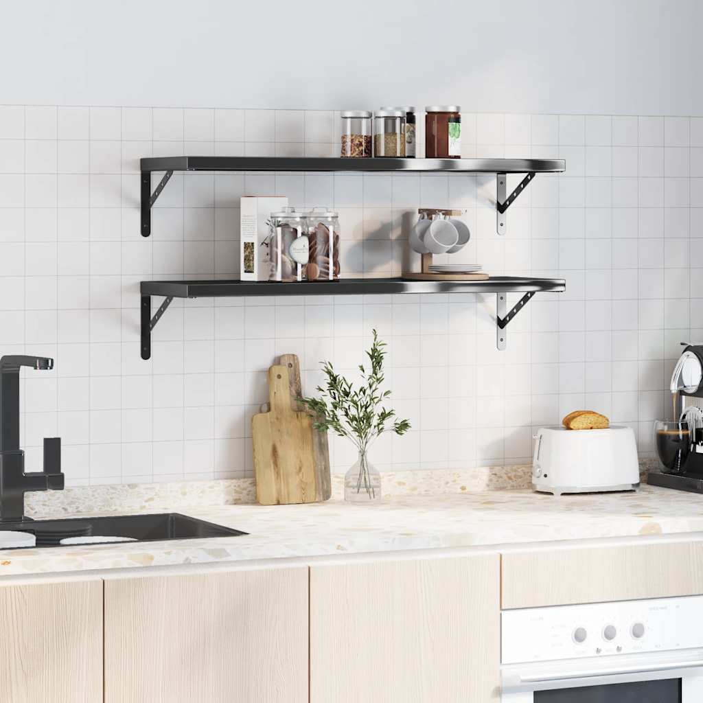 vidaXL Wall Shelves 2 pcs 100x30 cm Black Stainless Steel