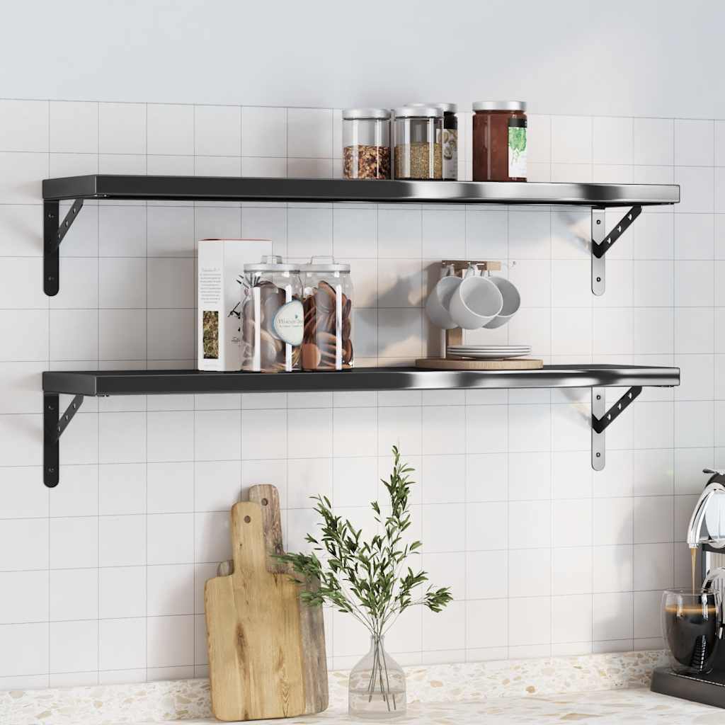 vidaXL Wall Shelves 2 pcs 100x23.5 cm Black Stainless Steel