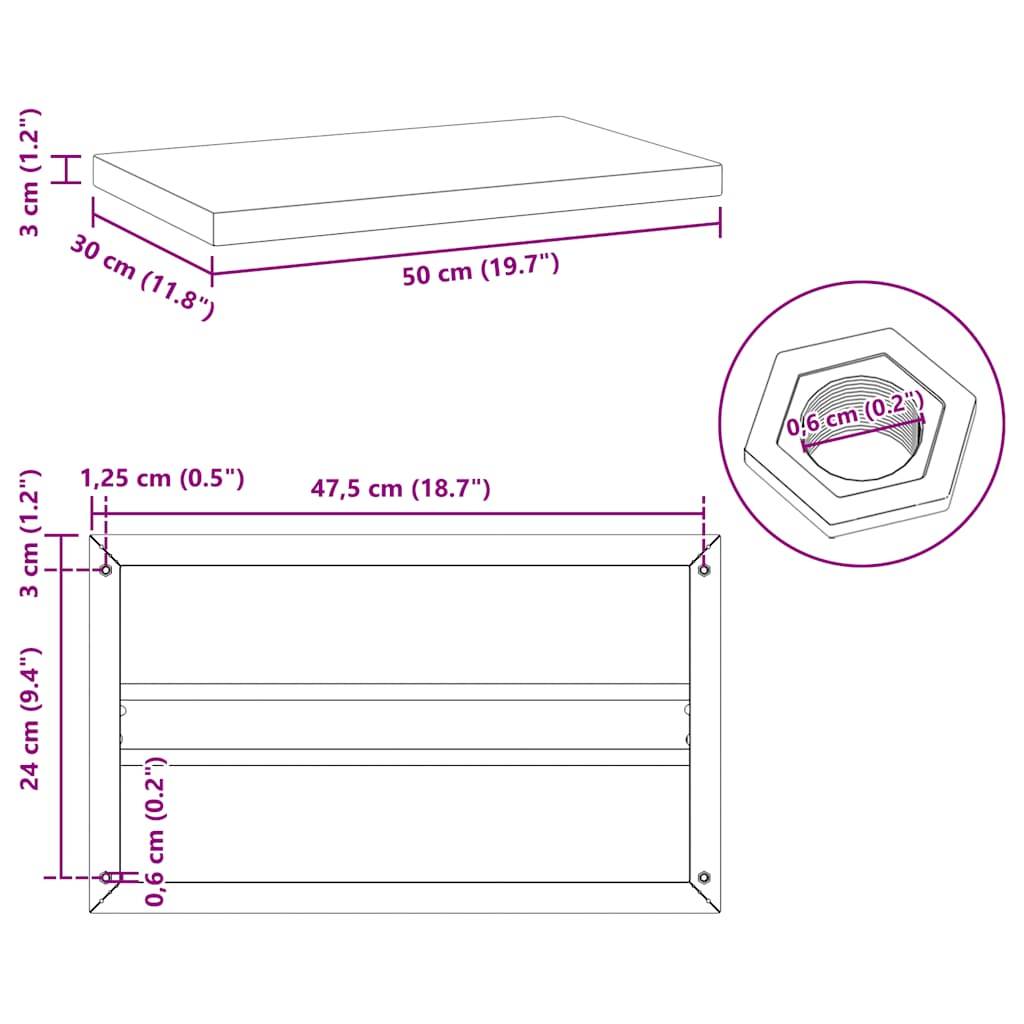 vidaXL Wall Shelves 2 pcs 50x30 cm Black Stainless Steel