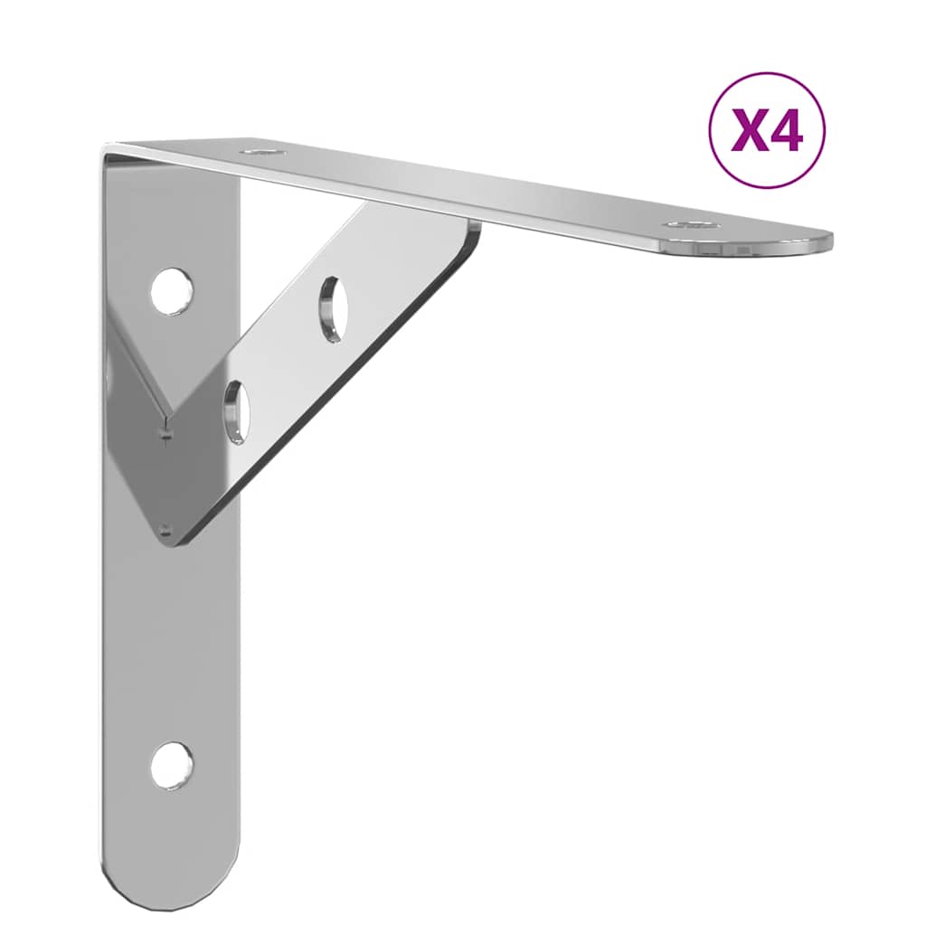 vidaXL Shelf Brackets 4 pcs 20x2,5x14 cm Silver Stainless Steel