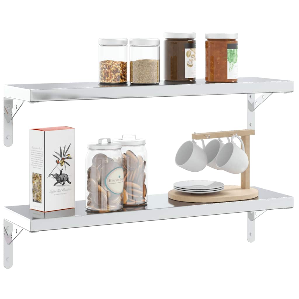 vidaXL Shelf Brackets 4 pcs 20x2,5x14 cm Silver Stainless Steel