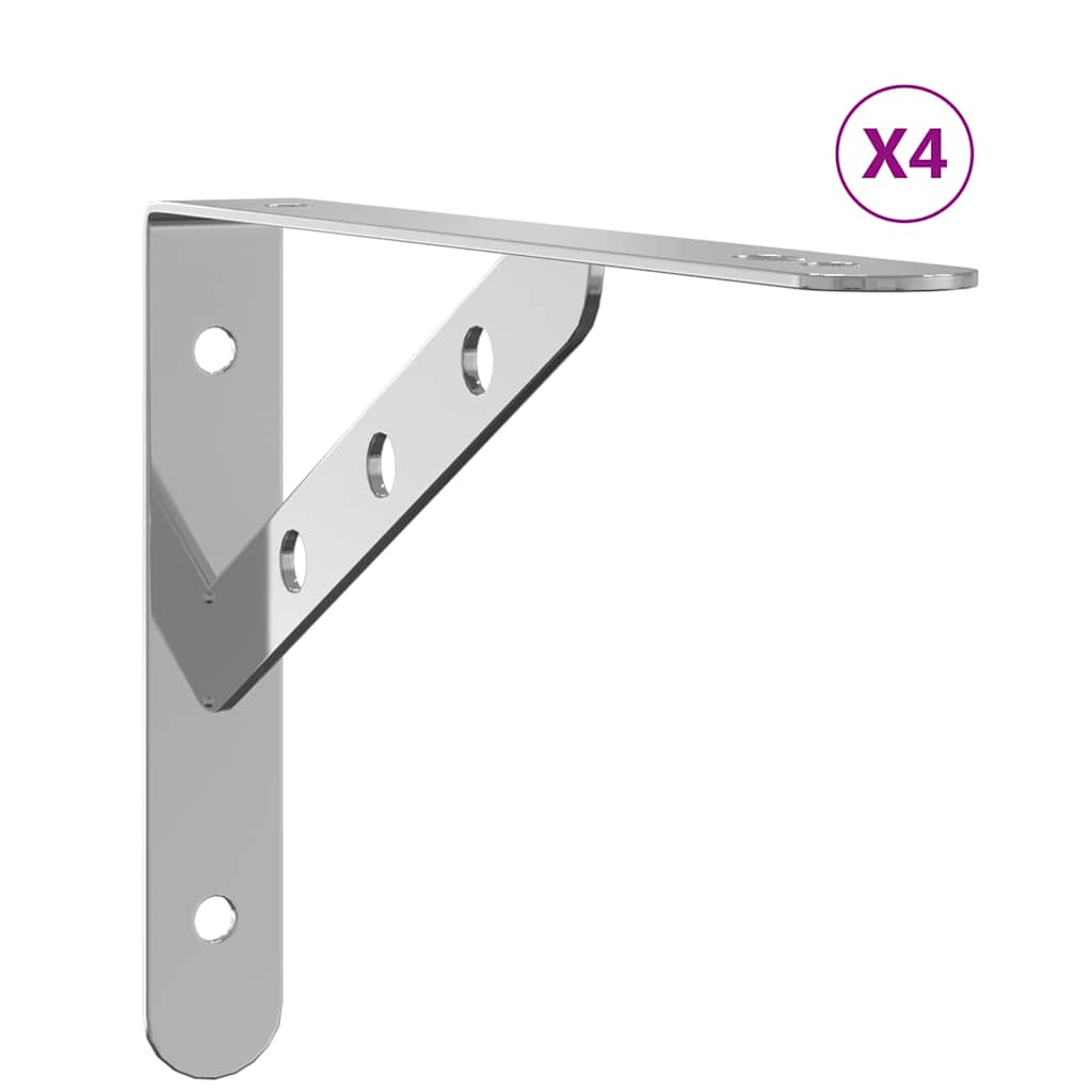 vidaXL Shelf Brackets 4 pcs 23,5x2,5x15,5 cm Silver Stainless Steel