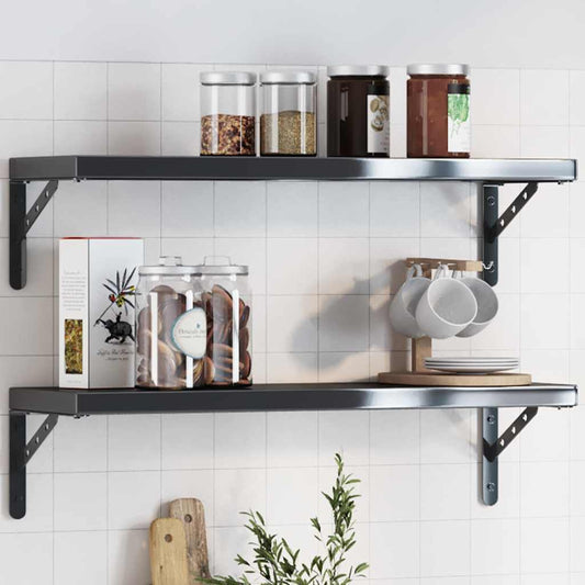 vidaXL Shelf Brackets 4 pcs 23.5x2.5x15.5 cm Black Stainless Steel