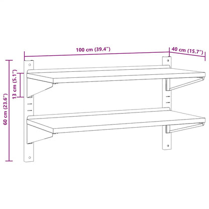 vidaXL 2-Tier Wall Shelf 100x40x60 cm Silver Stainless Steel