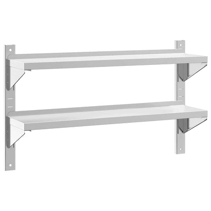 vidaXL 2-Tier Wall Shelf 100x23,5x60 cm Silver Stainless Steel