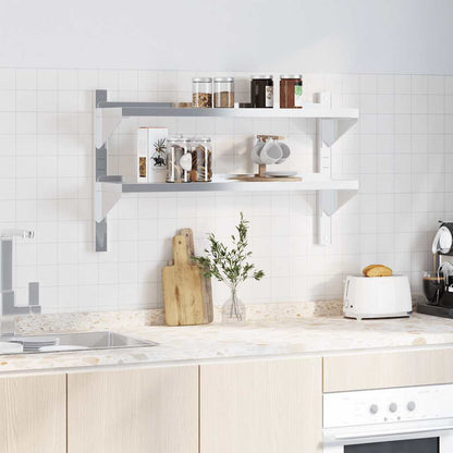 vidaXL 2-Tier Wall Shelf 100x23,5x60 cm Silver Stainless Steel