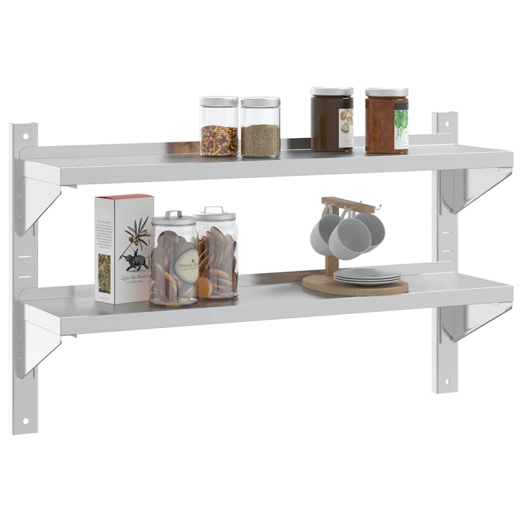 vidaXL 2-Tier Wall Shelf 100x23,5x60 cm Silver Stainless Steel
