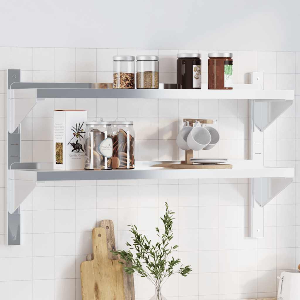 vidaXL 2-Tier Wall Shelf 100x23,5x60 cm Silver Stainless Steel