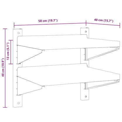 vidaXL 2-Tier Wall Shelf 50x40x48 cm Silver Stainless Steel
