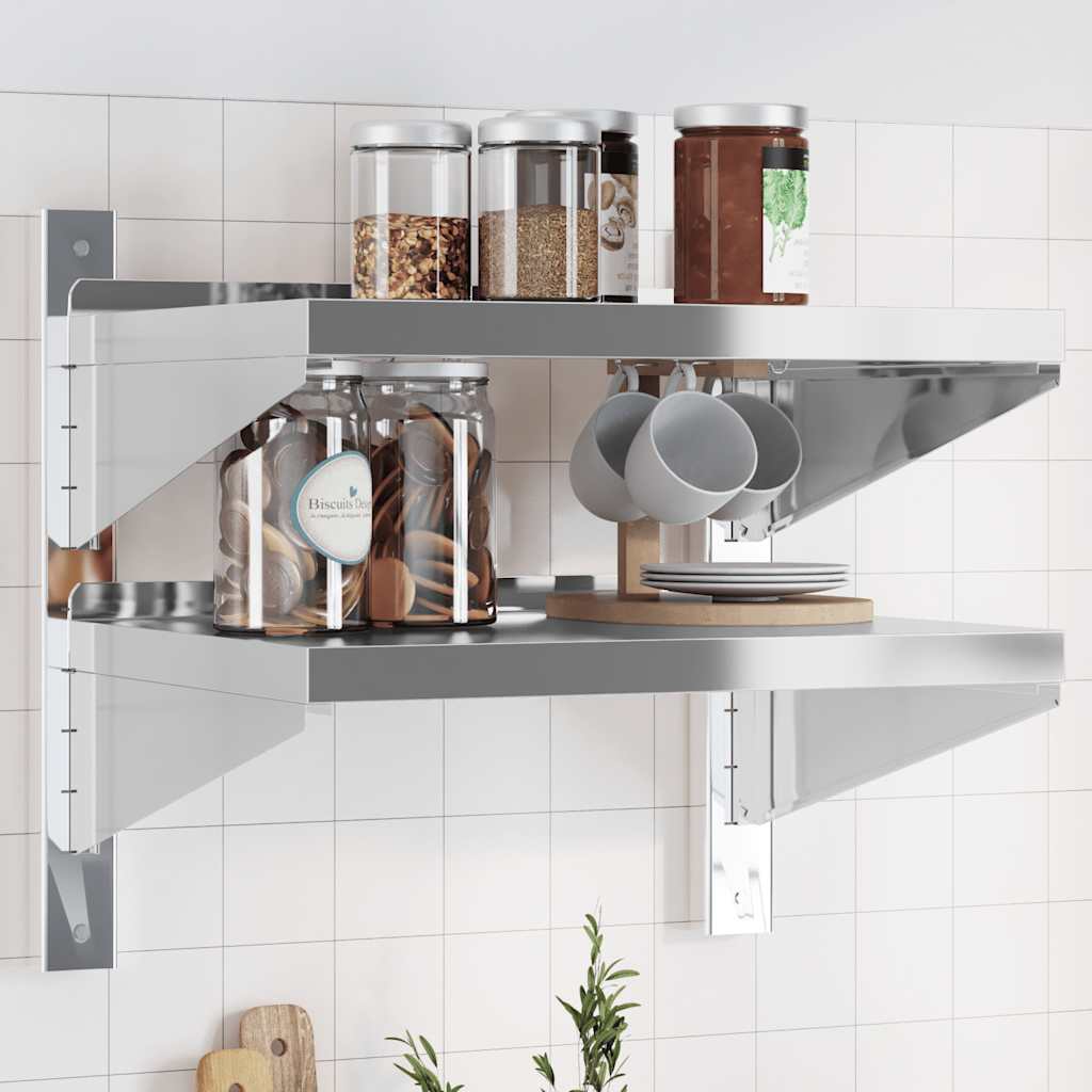 vidaXL 2-Tier Wall Shelf 50x40x48 cm Silver Stainless Steel